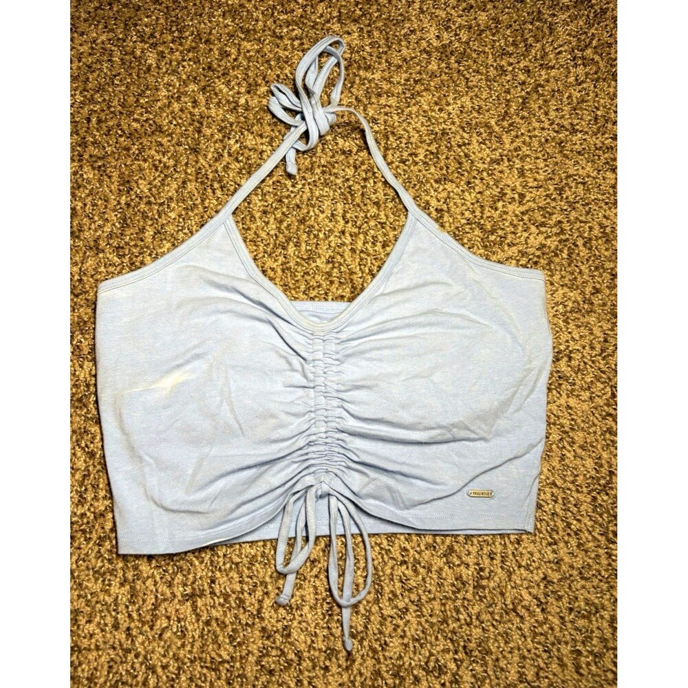 Hollister Cropped Light Blue Halter Top with Built in Bra